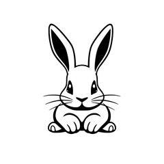 Simple monochrome illustration of a sitting rabbit with a minimalist and cartoon-like style.
