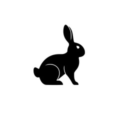 Silhouette of a seated rabbit, black on white, minimalist design.