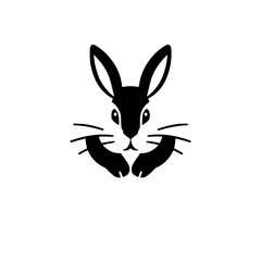 Minimalist black and white rabbit illustration with a playful, modern aesthetic.