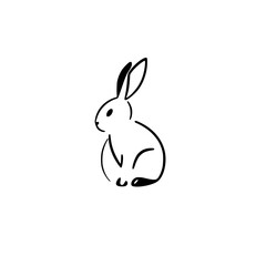 Minimalist Rabbit Line Art on White Background, Conceptual Modern Illustration, Bunny Silhouette.