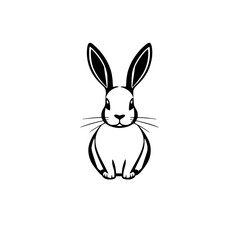 Minimalist Black and White Portrait of a Rabbit Sitting Upright.