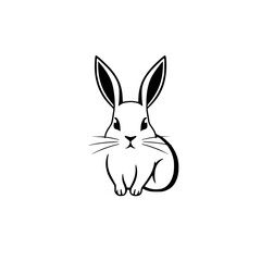 A simple black and white, vector-style illustration of a rabbit sitting, with the bunny face centered in the frame.