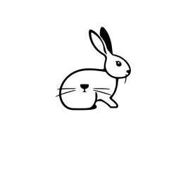 Minimalist black-and-white illustration of a sitting bunny, showcasing a simplified design, with a minimalist style.
