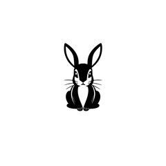 Black-and-White Rabbit Silhouette: Minimalist Illustration of Sitting Bunny on White Background.