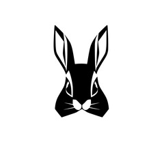 Minimalist black and white illustration of a rabbit's head.
