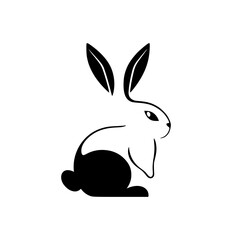 Minimalist black and white rabbit icon on a clean white background.