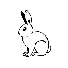 Minimalist Black and White Cartoon Rabbit Illustration on White Background