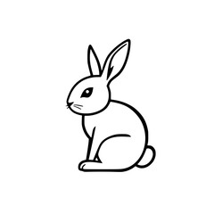 Black and White Line Art Illustration of a Rabbit: a drawing of a rabbit in black and white color. It depicts a rabbit in a sitting position.