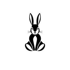 Vector Art Depicting a Sitting Black Rabbit, a minimalist monochrome illustration against a white background.