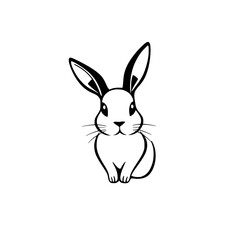 Minimalist rabbit illustration of a cute bunny on a clean white background, showcasing a simple, endearing style, conveying a sense of charm.