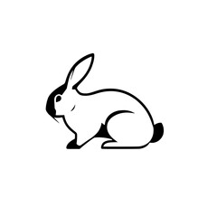 Simple vector line art of a rabbit, resting in white space.