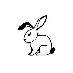 Minimalist rabbit illustration of a sitting rabbit with long ears, white background and clean lines.