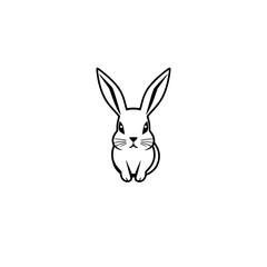 Minimalist black and white image of a rabbit, centered on a plain white background.
