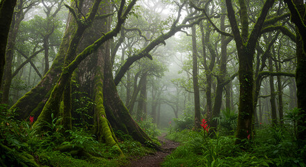 Obraz premium misty morning in the forest