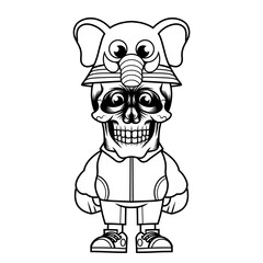 Mascot character design cartoon elephant hat outline