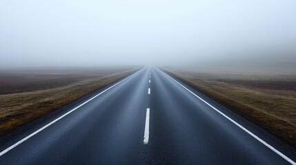 Fototapeta premium A single road vanishing into a foggy horizon
