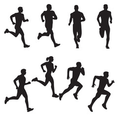 SET VECTOR VARIOUS RUN, RUNNER, RUNNING SILHOUETTES