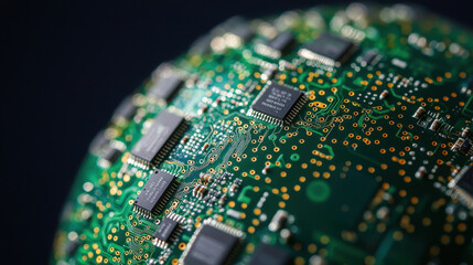 globe made of microchips and circuit boards symbolizes technology