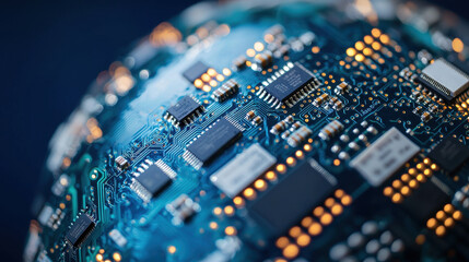 globe made of microchips and circuit boards represents technology