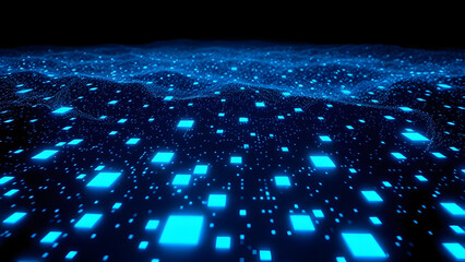 Abstract blue squares create a colorful mosaic pattern