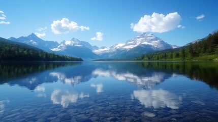 Naklejka premium Mcdonald lake reflecting pristine wilderness in glacier national park