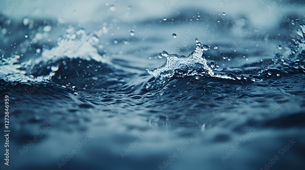 Poster splashing water surface with droplets and ripples creating a dynamic and refreshing scene