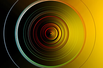Abstract radial motion blur in green, black, red tones . smooth black orange circular blur in the...