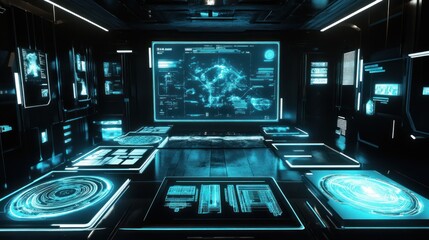 Obraz premium Futuristic Control Room Displays Data Analysis