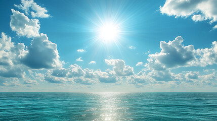Aqua serenity, boundless sky, sunlit ocean whispers of peace and summer's embrace forever
