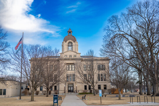 Brookings, South Dakota, USA - 2.1.2025: County Courthouse building on a crisp winter day.