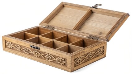 Carved Wooden Box with Compartments