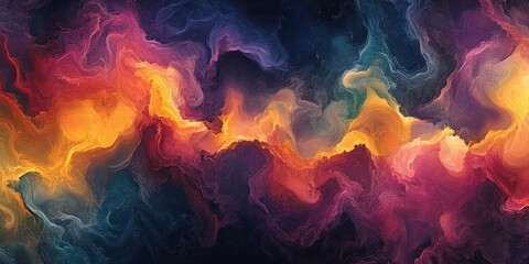 Fototapeta premium Vibrant abstract digital art capturing the universe's complexity, featuring mesmerizing patterns and textures. Rich hues blend blues, greens, yellows, and oranges in an enthralling cosmic dance