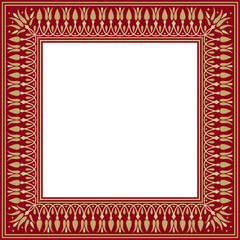 Vector gold and red square classic greek meander ornament. Pattern of ancient Greece. Border, frame of the Roman Empire