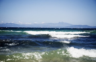 Sea summer landscape - big waves of the Mediterranean sea
