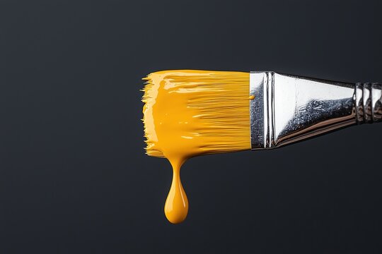 Pinsel mit gelber Farbe auf dunklem Hintergrund

