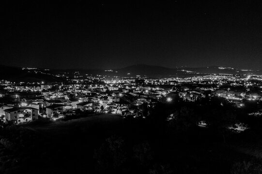 night photo from above of the city of Soverato in Calabria, Italy