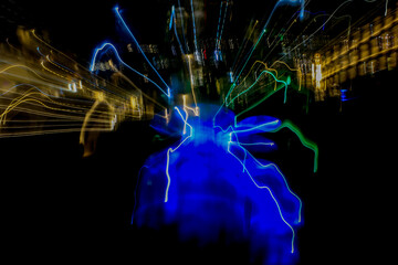 Abstract long exposure zoom Effect, experimental surreal photo of A Swimming Pool lights at night