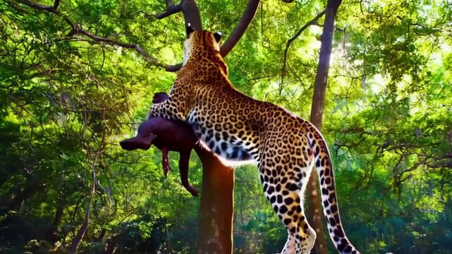 Leopard Fierce Leopard with Flames on Its Back green screen background A leopard with striking blue eyes peering through a cute leopard animal in the jungle, scary, Leopard walking in the jungle, foot