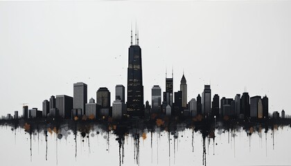 Obraz premium Urban skyline art chicago digital painting contemporary aerial view abstract concept