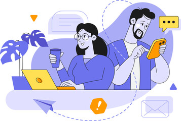 People use mobile phones, laptops, surf the Internet, and chat.