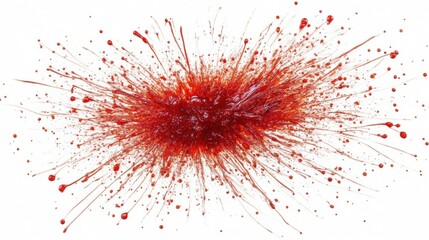 Dramatic Crimson Blood Splatter on a White Background Creates a Horror Themed Design
