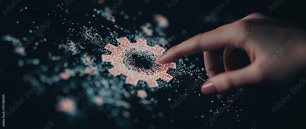 Poster An entrepreneur interacts with a technical support icon and internet technology on a virtual interface, representing a global business structure of network that ensures seamless operations and
