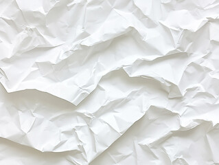 Obraz premium Crumpled white paper texture showcasing intricate folds and shadows, ideal for backgrounds and design use