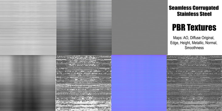 Seamless Corrugated Stainless Steel PBR Texture 3D Design