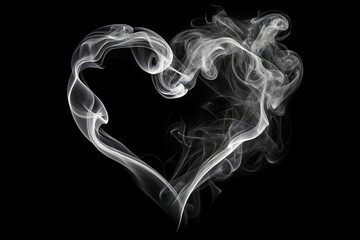 Heart Shape Formed from Smoky Swirls on Black Background - A heart shape formed from swirling smoke, creating a romantic and ethereal atmosphere against a black background.