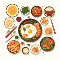 korean, traditional, food, asian, background, korea, culture, design, asia, korean food, delicious, kimchi, cuisine, lunch, illustration, dinner, dish, tasty, meal, symbol, vegetable, healthy, spicy, 
