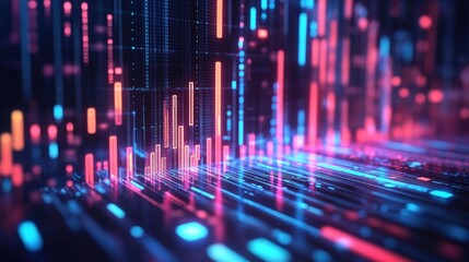 Fototapeta premium Neon Digital Data Stream, Abstract Futuristic Technology Background