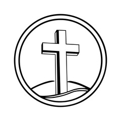 Christian cross icon. Modern logo featuring a Christian cross inside a circle. Black Church symbol. Vector illustration