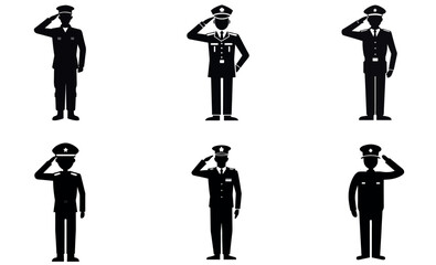 Silhouettes of Military Personnel Saluting icon set design