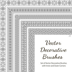 Obraz premium Brushes in ethnic style. A set of five seamless border vector decorative brushes. Set of Vector Decorative Color Brushes. Vector Decorative Brushes with Inner and Outer Corners. 
